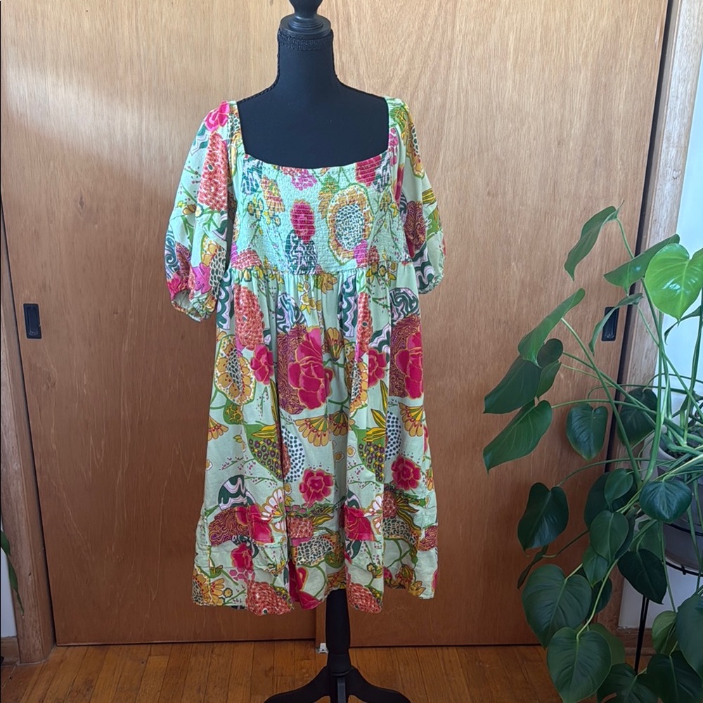 Uncle Frank Floral Midi Dress in Multi (Pink, Green, Yellow)
